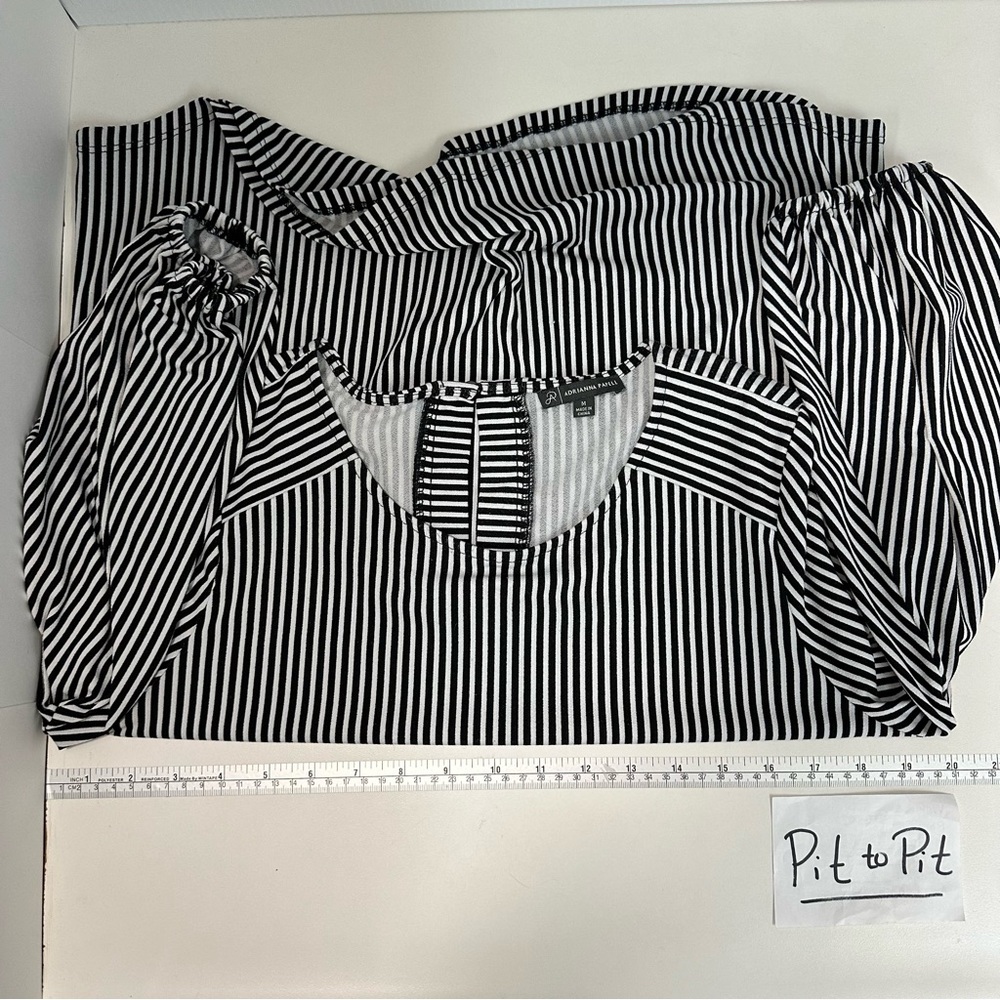 ADRIANNA PAPELL Black White Stripes Long Balloon Sleeves Blouse Sz Med K… - Picture 8 of 12
